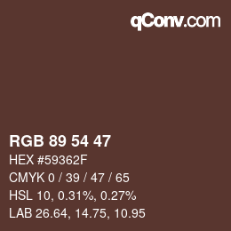Farbcode: RGB 89 54 47 | qconv.com