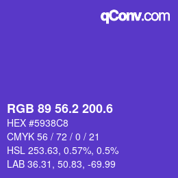 カラーコード: RGB 89 56.2 200.6 | qconv.com
