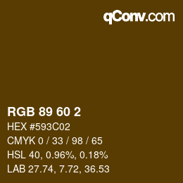 カラーコード: RGB 89 60 2 | qconv.com