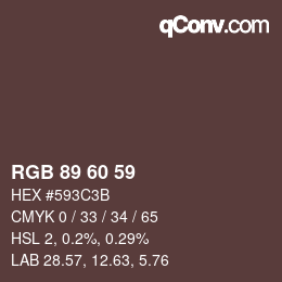 颜色代码: RGB 89 60 59 | qconv.com