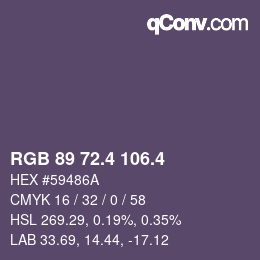 カラーコード: RGB 89 72.4 106.4 | qconv.com