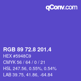 カラーコード: RGB 89 72.8 201.4 | qconv.com