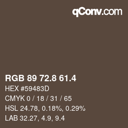 カラーコード: RGB 89 72.8 61.4 | qconv.com