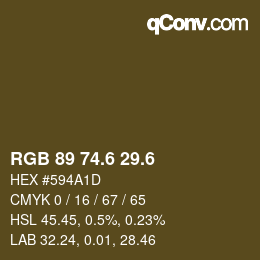 カラーコード: RGB 89 74.6 29.6 | qconv.com