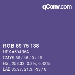 カラーコード: RGB 89 75 138 | qconv.com