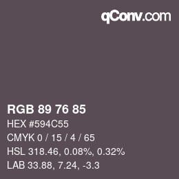 Color code: RGB 89 76 85 | qconv.com