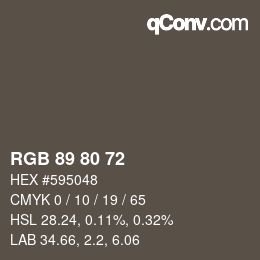 カラーコード: RGB 89 80 72 | qconv.com