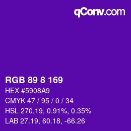 Color code: RGB 89 8 169 | qconv.com