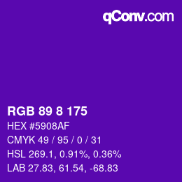 カラーコード: RGB 89 8 175 | qconv.com