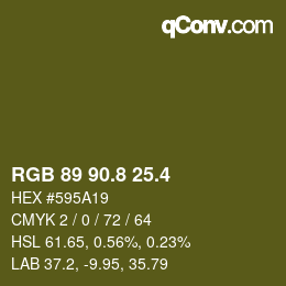 カラーコード: RGB 89 90.8 25.4 | qconv.com