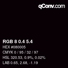 カラーコード: RGB 8 0.4 5.4 | qconv.com