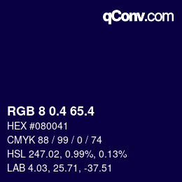 カラーコード: RGB 8 0.4 65.4 | qconv.com