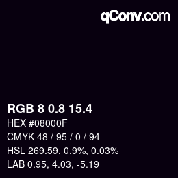 カラーコード: RGB 8 0.8 15.4 | qconv.com