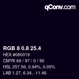 カラーコード: RGB 8 0.8 25.4 | qconv.com