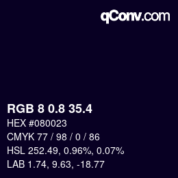 カラーコード: RGB 8 0.8 35.4 | qconv.com