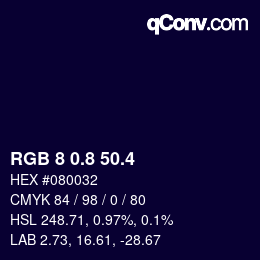 カラーコード: RGB 8 0.8 50.4 | qconv.com