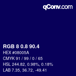 カラーコード: RGB 8 0.8 90.4 | qconv.com