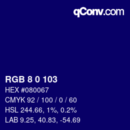 Color code: RGB 8 0 103 | qconv.com