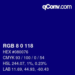 Color code: RGB 8 0 118 | qconv.com