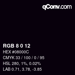 Color code: RGB 8 0 12 | qconv.com