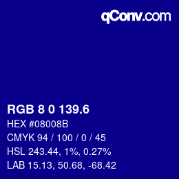 カラーコード: RGB 8 0 139.6 | qconv.com