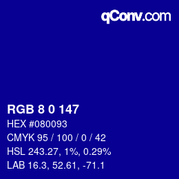 Color code: RGB 8 0 147 | qconv.com