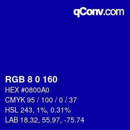 Color code: RGB 8 0 160 | qconv.com