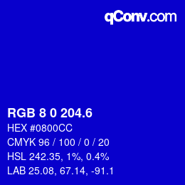 カラーコード: RGB 8 0 204.6 | qconv.com