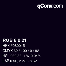 Color code: RGB 8 0 21 | qconv.com