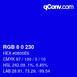 Color code: RGB 8 0 230 | qconv.com
