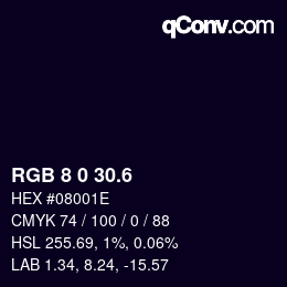 カラーコード: RGB 8 0 30.6 | qconv.com