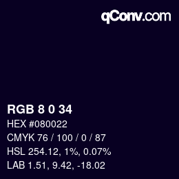 Color code: RGB 8 0 34 | qconv.com