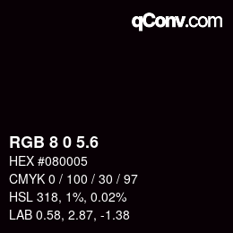 カラーコード: RGB 8 0 5.6 | qconv.com