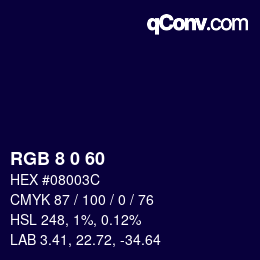 Farbcode: RGB 8 0 60 | qconv.com