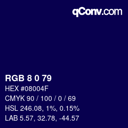 Color code: RGB 8 0 79 | qconv.com