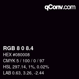 カラーコード: RGB 8 0 8.4 | qconv.com