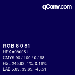 Color code: RGB 8 0 81 | qconv.com