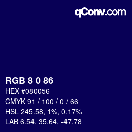 颜色代码: RGB 8 0 86 | qconv.com