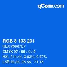 Color code: RGB 8 103 231 | qconv.com