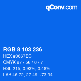 カラーコード: RGB 8 103 236 | qconv.com
