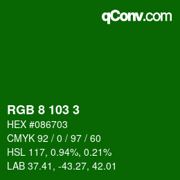カラーコード: RGB 8 103 3 | qconv.com