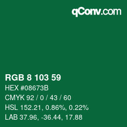 Color code: RGB 8 103 59 | qconv.com
