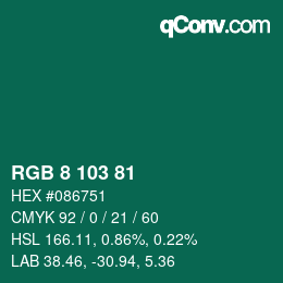 Color code: RGB 8 103 81 | qconv.com
