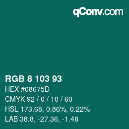 カラーコード: RGB 8 103 93 | qconv.com