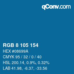 カラーコード: RGB 8 105 154 | qconv.com
