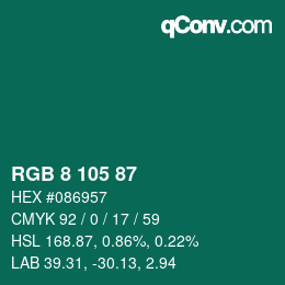 Color code: RGB 8 105 87 | qconv.com