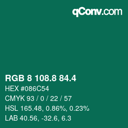 カラーコード: RGB 8 108.8 84.4 | qconv.com