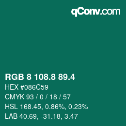 カラーコード: RGB 8 108.8 89.4 | qconv.com