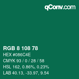 Color code: RGB 8 108 78 | qconv.com