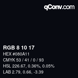 カラーコード: RGB 8 10 17 | qconv.com